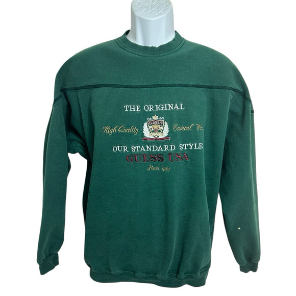 Vintage Guess Dark Green Sweatshirt Sz L Embroidered Made USA Pullover 90's - Picture 11 of 14